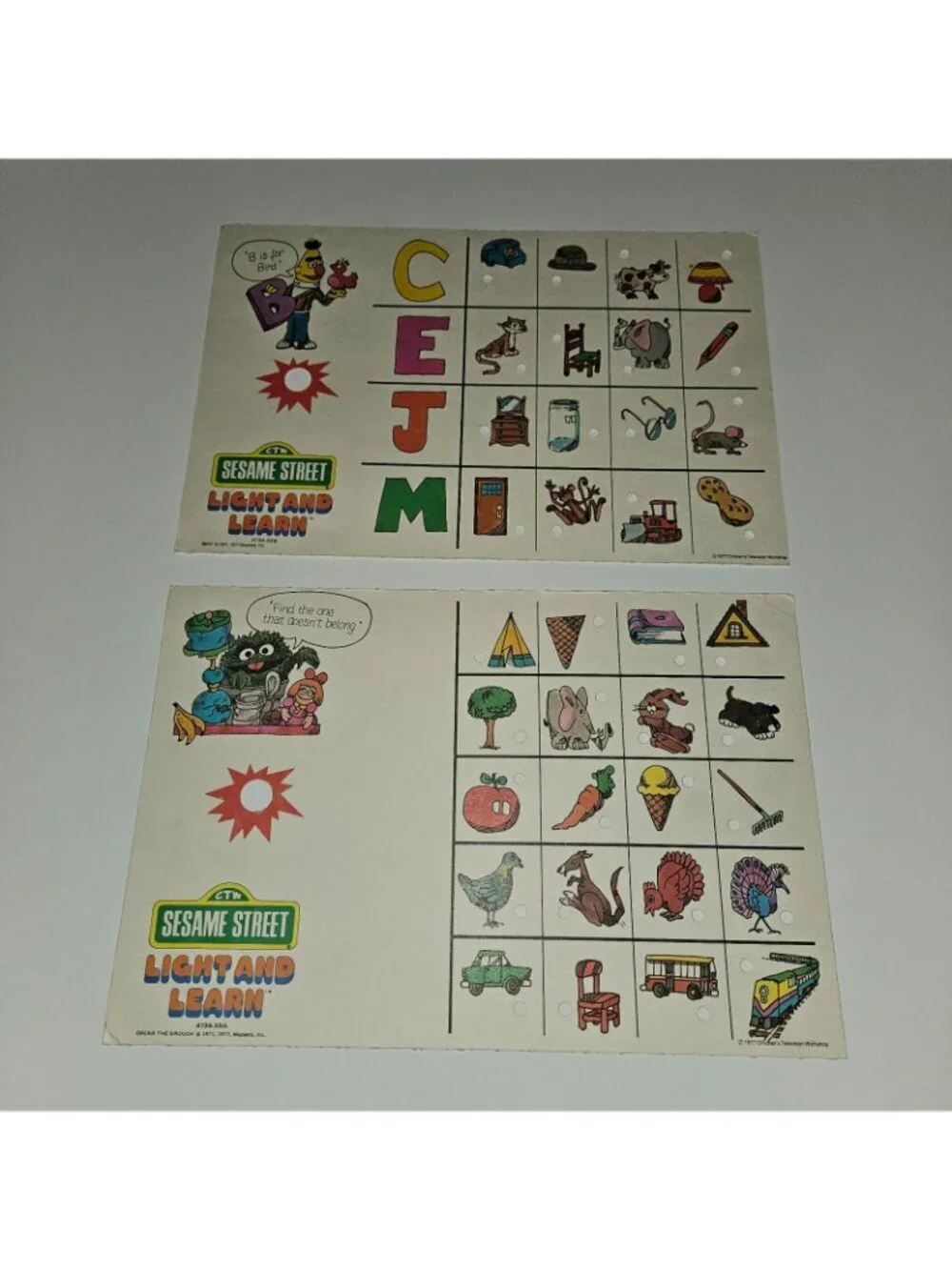 10 VTG Sesame Street Light & Learn Replacement 2-Sided Cards 8x12 Ephemera 1977